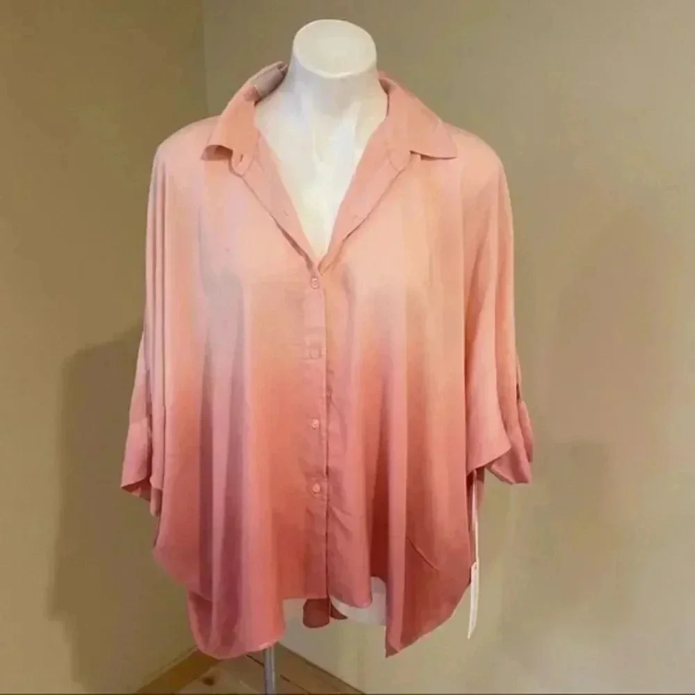 Young Fabulous & Broke Oversized Ombré Button Shirt Pink Orange